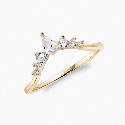 V-Form Ring mit Tropfen-Zirkonia